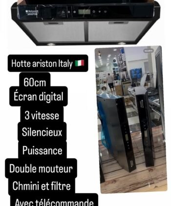Hotte ariston Italy 🇮🇹 60 digital 3 vitesse disponible noir et Inox garantie 24 mois