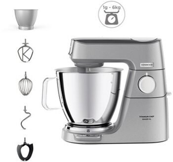 عجانة كينوود الاصلية 🇬🇧 بقوة 1200 واط مزودة بميزان سمارت و بول إضافي Kenwood Robot Pétrin pâtissier Chef Titanium Chef Baker XL Silver KVL65.05si