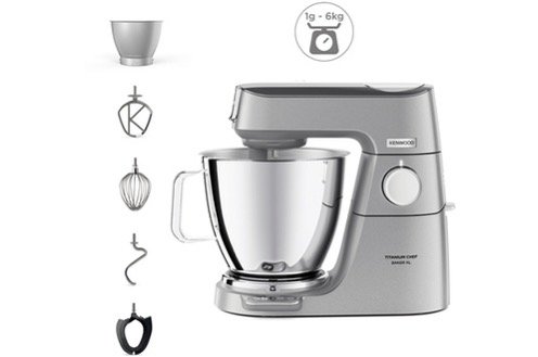 عجانة كينوود الاصلية 🇬🇧 بقوة 1200 واط مزودة بميزان سمارت و بول إضافي Kenwood Robot Pétrin pâtissier Chef Titanium Chef Baker XL Silver KVL65.05si