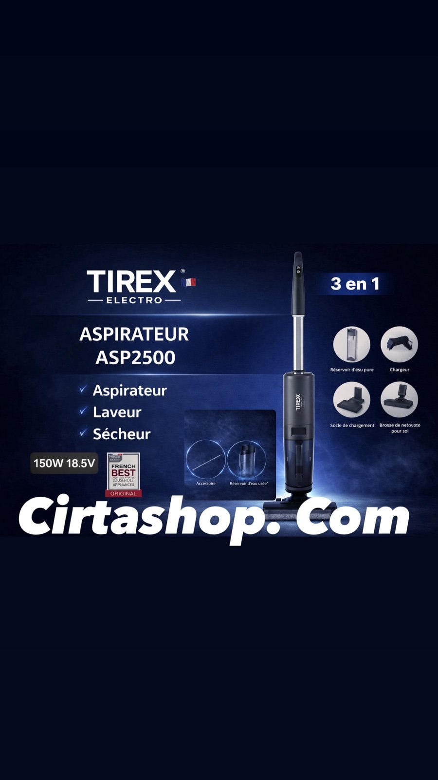 Aspirateur A BATTRIE TIREX 3IN1 ASPIRATEUR LAVEUR SE'CHEUR 6 ACCESSOIR 🇫🇷
